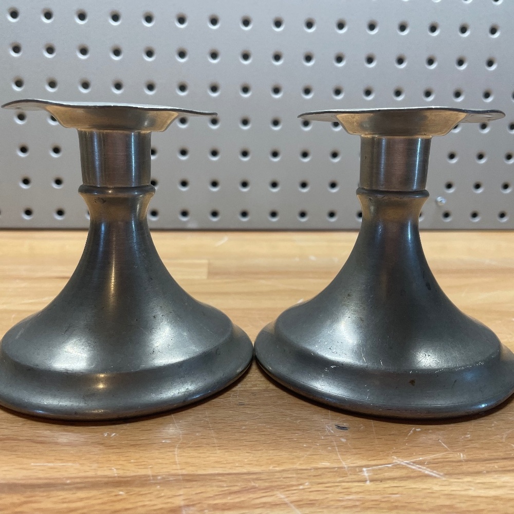 Two Short Silver Candlestick Holders
